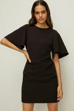 Clearance Oasis Ruffle Sleeve Crepe Dress Black