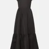 Fashion Oasis Ruffle Structured Satin Strappy Midi Dress Black