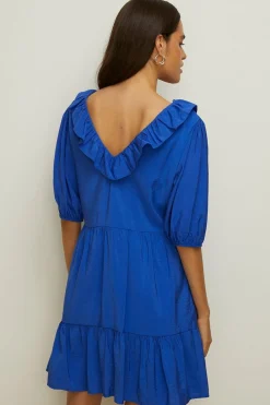 Fashion Oasis Ruffle Textured Swing Dress Cobalt