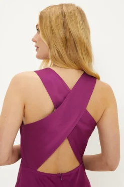 Fashion Oasis Satin Asymmetric Cowl Neck Midi Dress Purple