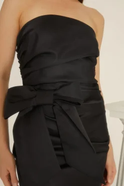 New Oasis Satin Bandeau Bow Midi Dress Black