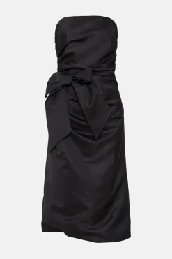 New Oasis Satin Bandeau Bow Midi Dress Black
