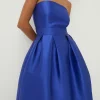 Sale Oasis Satin Bandeau Tailored Pleated Midi Dress Cobalt