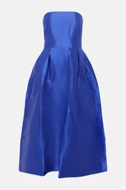 Sale Oasis Satin Bandeau Tailored Pleated Midi Dress Cobalt