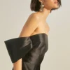 Clearance Oasis Satin Bardot Tailored Mini Dress Black