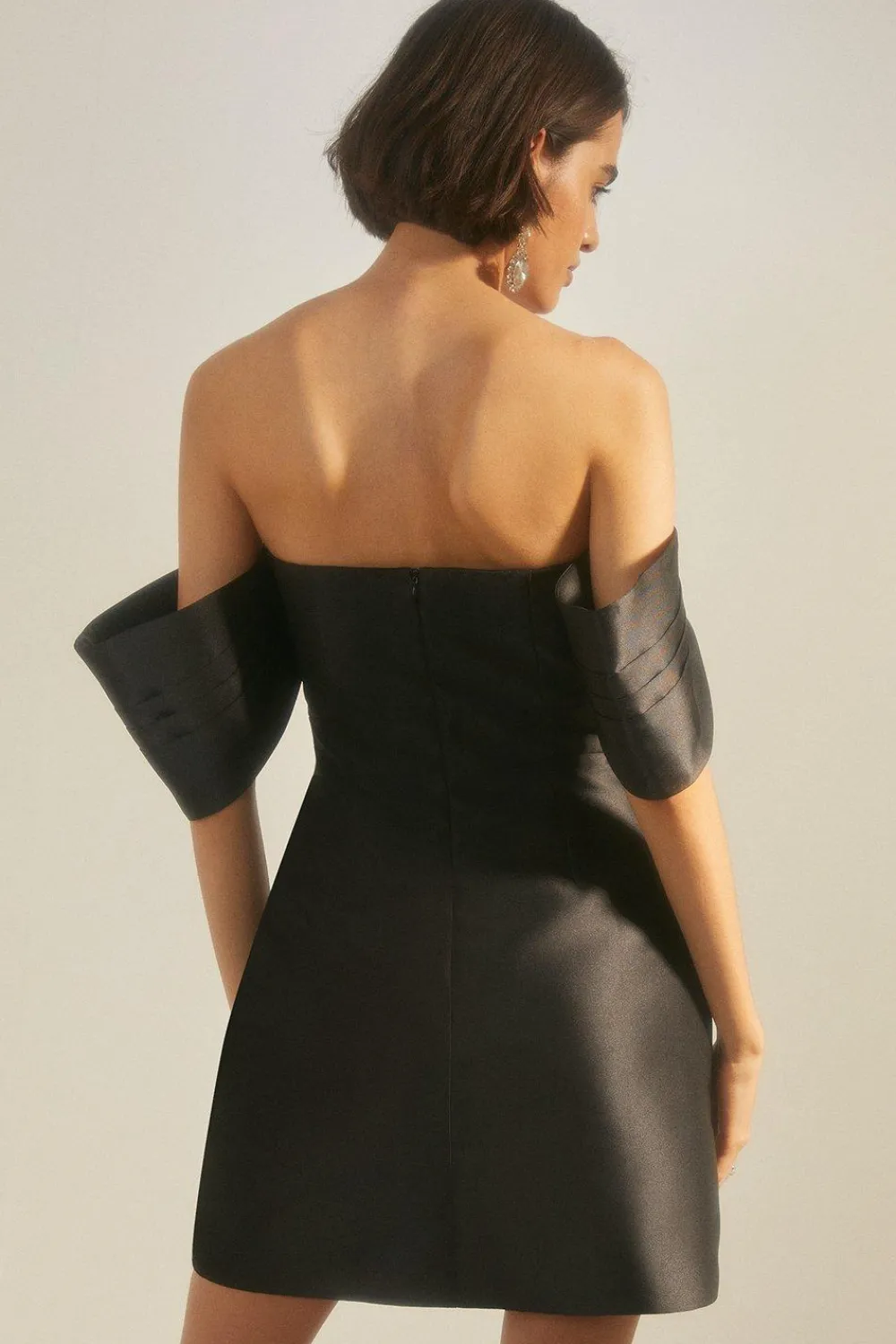 Clearance Oasis Satin Bardot Tailored Mini Dress Black
