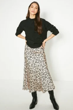 New Oasis Satin Bias Midi Skirt Animal