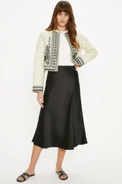 Fashion Oasis Satin Bias Midi Skirt Black