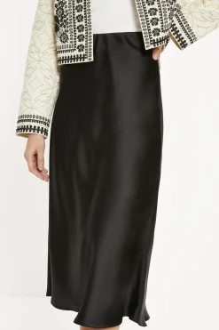 Fashion Oasis Satin Bias Midi Skirt Black