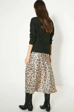 New Oasis Satin Bias Midi Skirt Animal