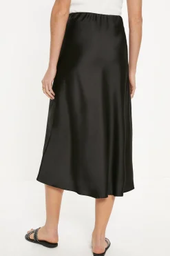 Fashion Oasis Satin Bias Midi Skirt Black