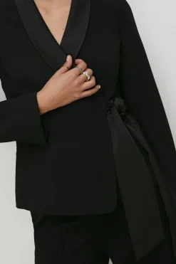 Discount Oasis Satin Collar Wrap Crepe Blazer Black