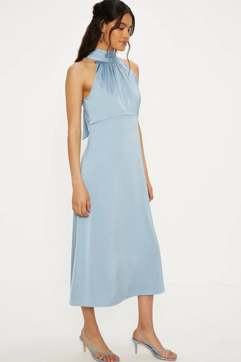 Online Oasis Satin Halter Neck Midi Dress Blue