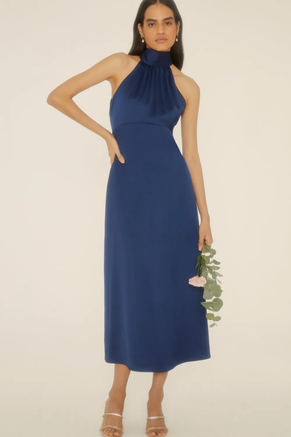 Discount Oasis Satin Halter Neck Midi Dress Navy