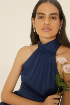 Discount Oasis Satin Halter Neck Midi Dress Navy