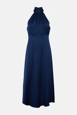 Discount Oasis Satin Halter Neck Midi Dress Navy