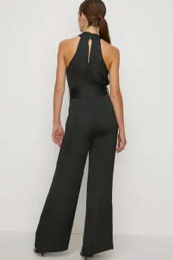 New Oasis Satin Halterneck Belted Jumpsuit Olive