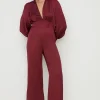Online Oasis Satin Plunge Neck Balloon Sleeve Jumpsuit Berry