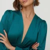 Fashion Oasis Satin Plunge Neck Balloon Sleeve Jumpsuit Emerald
