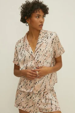 Discount Oasis Satin Short Sleeve Pj Set Animal