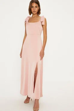 Outlet Oasis Satin Tie Shoulder Midi Dress Sage
