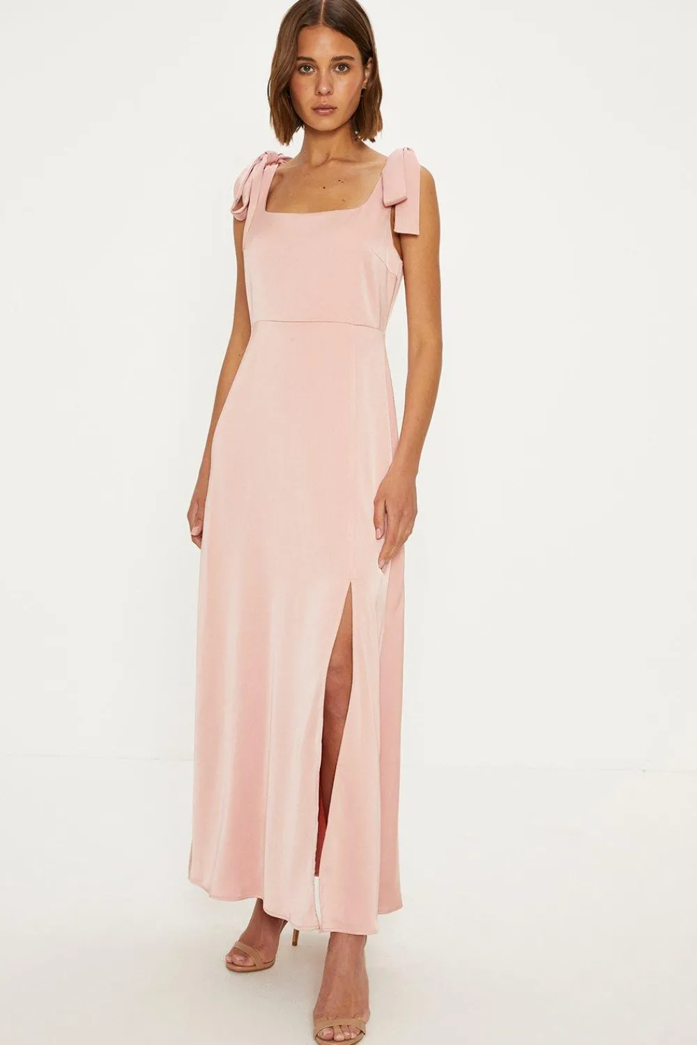 Outlet Oasis Satin Tie Shoulder Midi Dress Sage