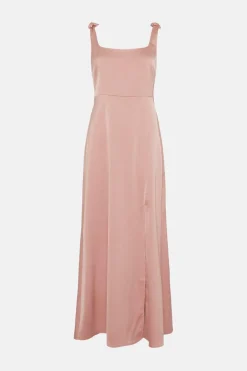 Outlet Oasis Satin Tie Shoulder Midi Dress Sage