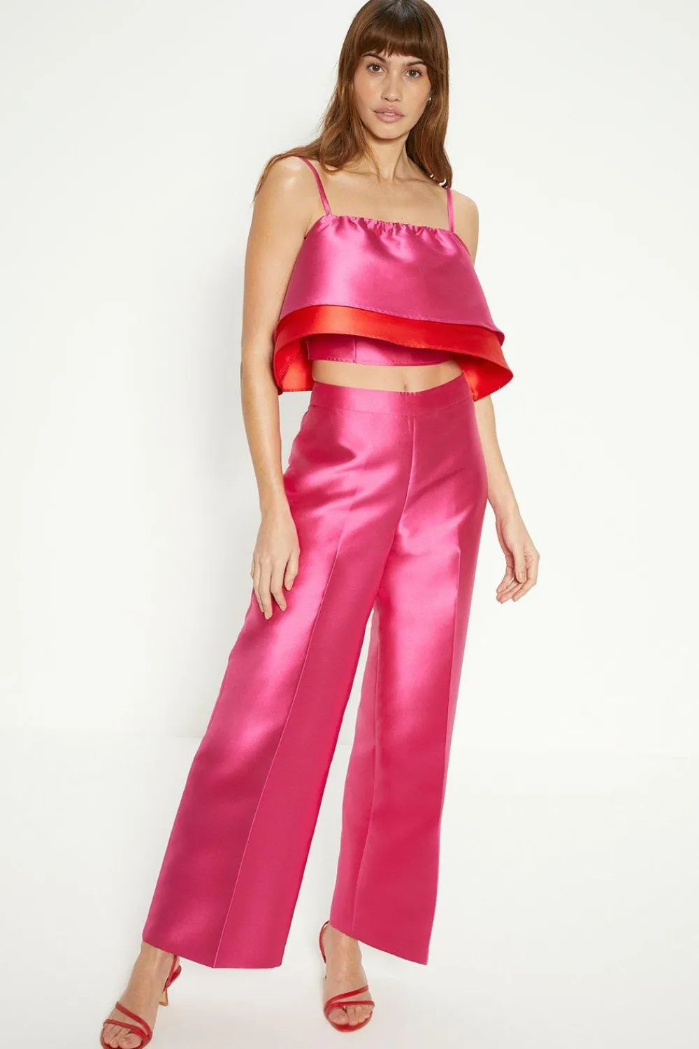 Fashion Oasis Satin Twill Frill Tiered Crop Top Multi