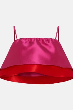 Fashion Oasis Satin Twill Frill Tiered Crop Top Multi