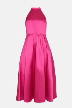 New Oasis Satin Twill Lace Back Midi Dress Pink