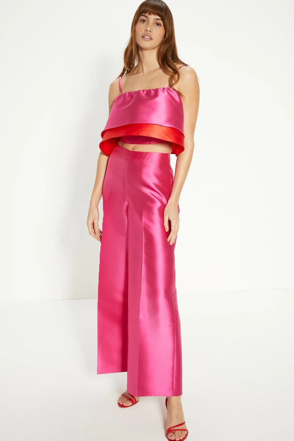 New Oasis Satin Twill Wide Leg Trouser Pink