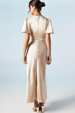 Clearance Oasis Satin Twist Front Angel Sleeve Midi Dress Sage