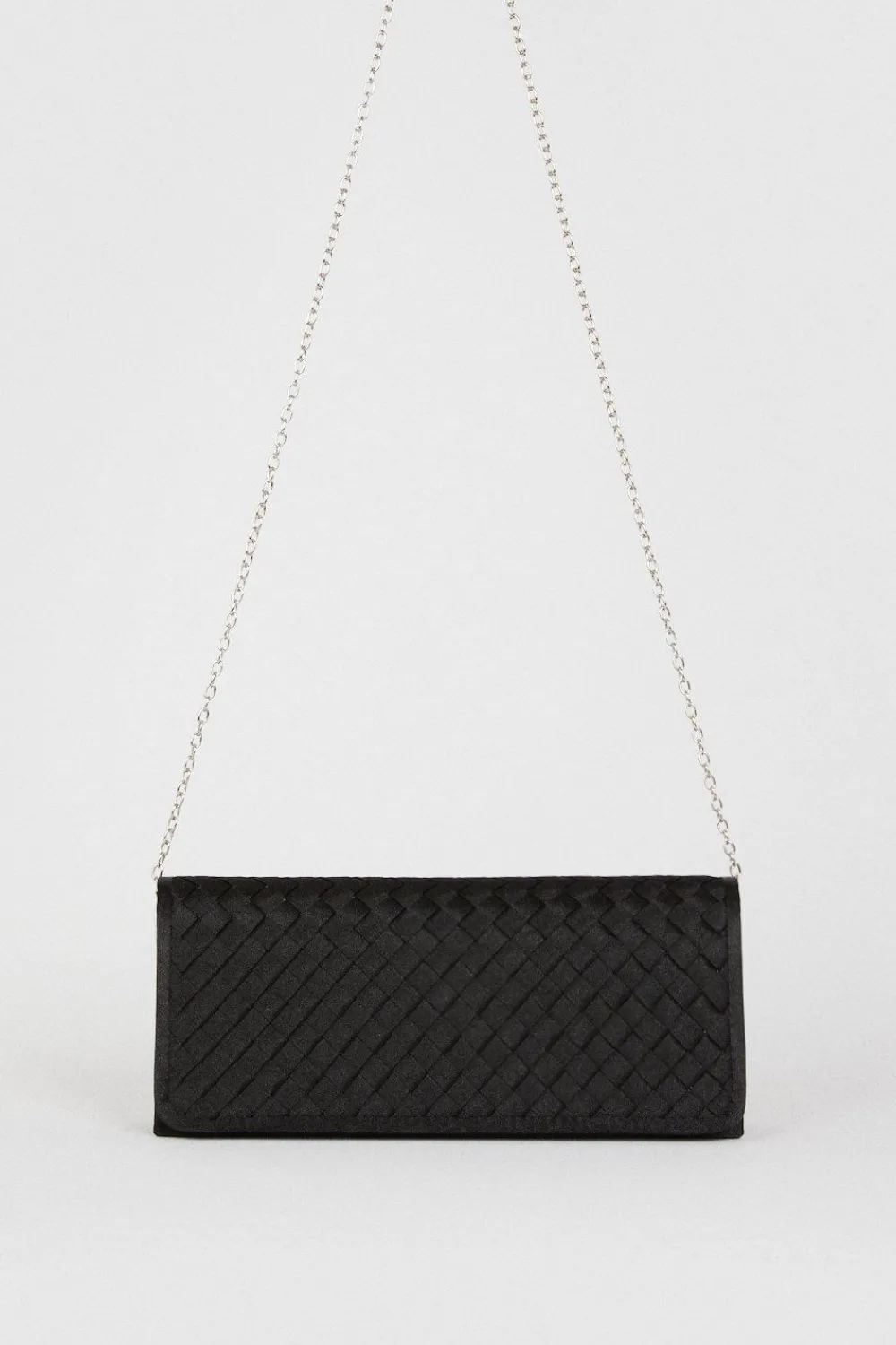 New Oasis Satin Weave Detail Clutch Bag Black