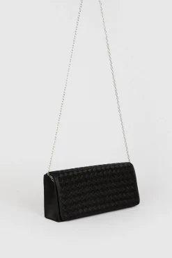 New Oasis Satin Weave Detail Clutch Bag Black