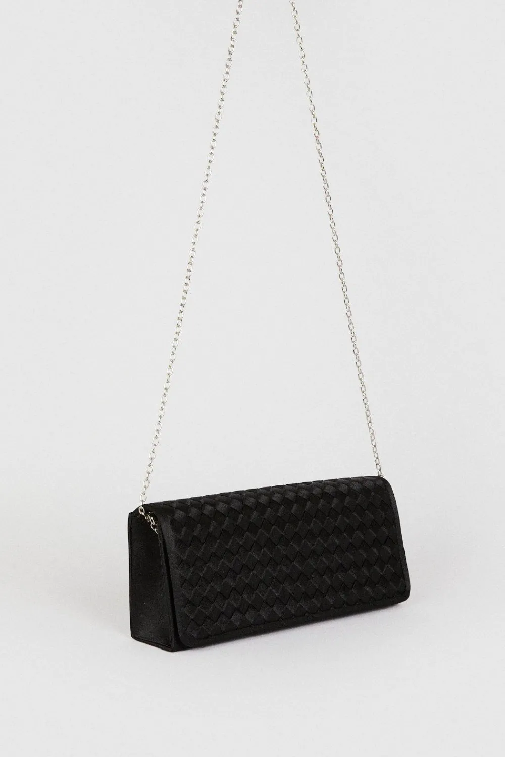 New Oasis Satin Weave Detail Clutch Bag Black