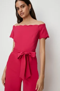 Clearance Oasis Scallop Belted Bardot Jumpsuit Pink