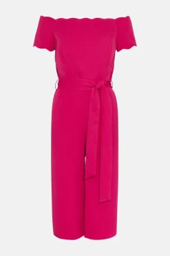 Clearance Oasis Scallop Belted Bardot Jumpsuit Pink