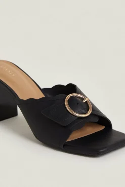 Clearance Oasis Scallop Detail Heeled Mules Black