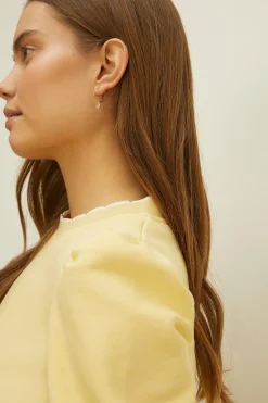 Best Oasis Scallop Edge Puff Sleeve Sweatshirt Lemon