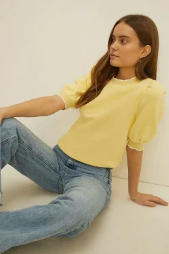 Best Oasis Scallop Edge Puff Sleeve Sweatshirt Lemon