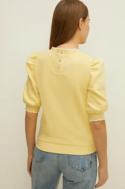 Best Oasis Scallop Edge Puff Sleeve Sweatshirt Lemon