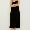 Sale Oasis Scalloped Velvet Midi Dress Black