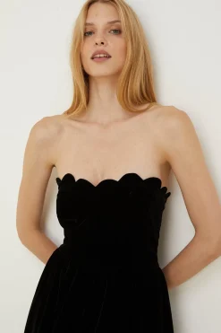 Sale Oasis Scalloped Velvet Midi Dress Black