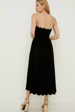 Sale Oasis Scalloped Velvet Midi Dress Black