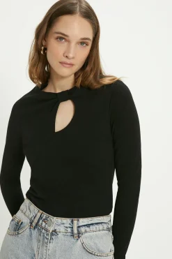 Online Oasis Scuba Crepe Bow Detail Top Black