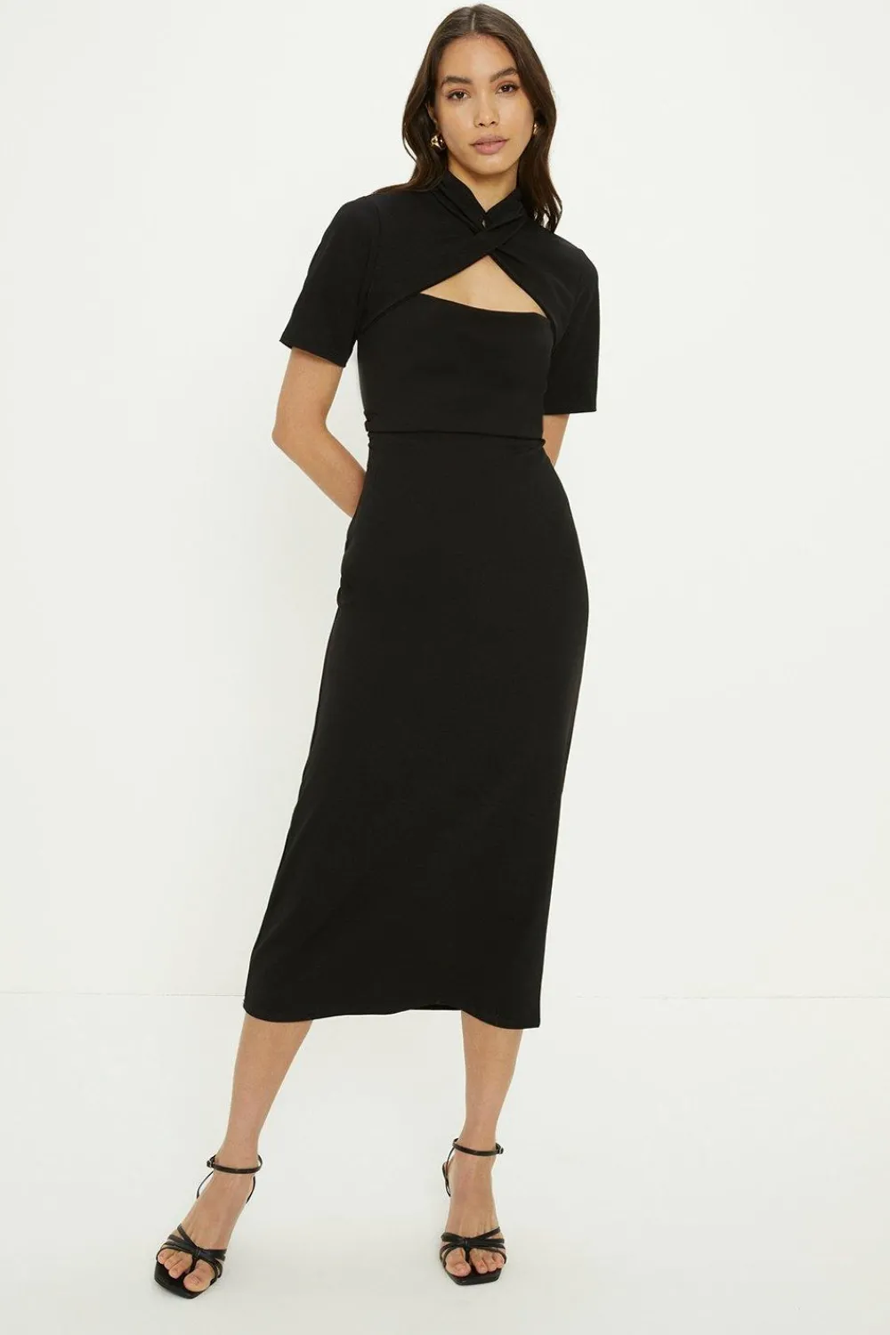 Outlet Oasis Scuba Crepe Cut Out Neck Dress Black