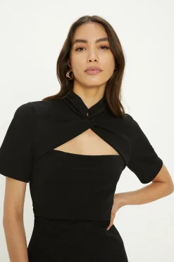 Outlet Oasis Scuba Crepe Cut Out Neck Dress Black
