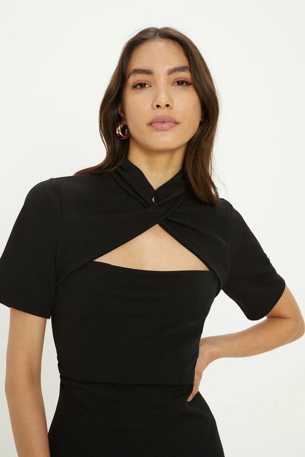 Outlet Oasis Scuba Crepe Cut Out Neck Dress Black