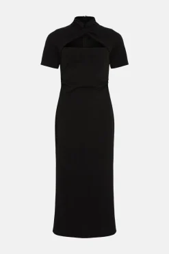 Outlet Oasis Scuba Crepe Cut Out Neck Dress Black