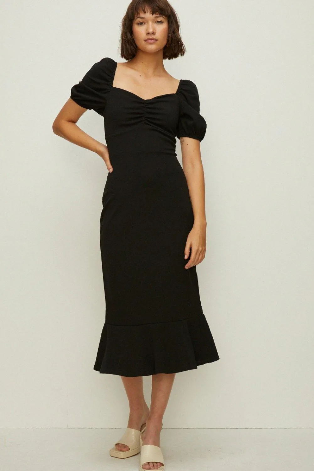New Oasis Scuba Crepe Sweetheart Neck Midi Dress Pink